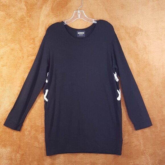 MONROW MOMMY Womens Sweater Maternity Large Black Pullover Tunic Lace Up Knit - Picture 1 of 8